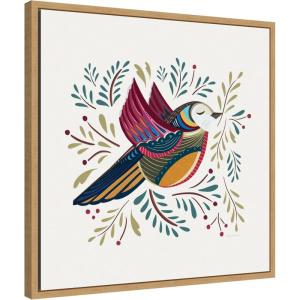 imageKate and Laurel Peace Bird Cream Framed Canvas Wall Art by Carey Copeland 22 x 22 Sylvie Natural Whimsical Abstract Animals Nature Art for Wall Decor Living Room Bedroom