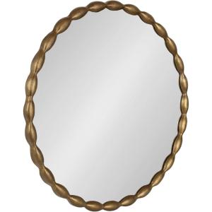 imageKate and Laurel Perlina Modern Scalloped Round Mirror 26 Inch Diameter Antique Brass Decorative Circle Wavy Mirror with Unique Rippled Edge and a SandCast Aluminum Frame
