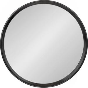 imageKate and Laurel Prema Modern Mango Wood Round Wall Mirror 28 Inch Diameter Black Framed Circle Bathroom Mirror for Use as Entryway or Fireplace Mantel Living Room Decor