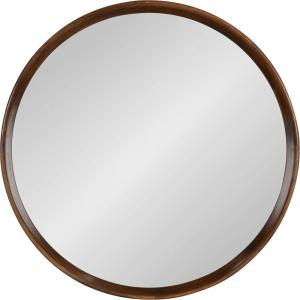imageKate and Laurel Prema Soft Round Circle Modern Wall Mirror Walnut Brown 28 Framed Round Circular Mango Wood Mirror for Minimal Home DecorWalnut Brown