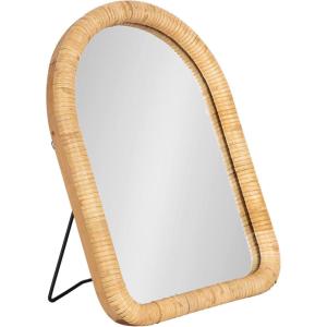 imageKate and Laurel Rahfy Boho Arched Rattan Tabletop Easel Mirror 12 x 16 Natural Rattan Coastal Small Tabletop Mirror for Use as Bedroom Makeup Mirror or Bathroom Vanity Mirror
