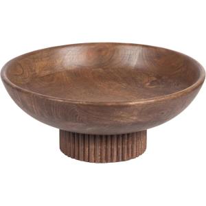 imageKate and Laurel Rooks Modern Decorative Ribbed Wood Bowl 12 Inch Diameter Light Natural Transitional Raised Fruit Bowl for Kitchen Counter or Use as Living Room or Entryway Table DecorWalnut Brown