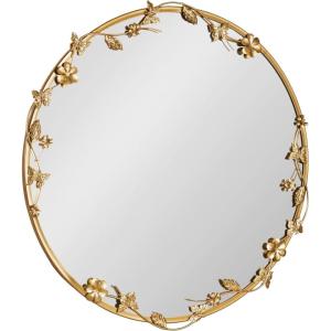 imageKate and Laurel Rosella Modern Ornate Round Wall Mirror 26 Inch Diameter Gold Circle Mirror with Floral Detailing for Use as Bathroom Mirror for Over Sink or Cute Nursery Mirror Decor