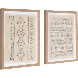 imageKate and Laurel Samori Transitional TwoPiece Framed Textile Art Set 16 x 20 Natural Modern Printed Linen Shadow Box for Use as Gallery Wall Decor or Tribal Wall Art Set