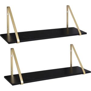 imageKate and Laurel Soloman Modern Wooden Shelves 18 inch Set of 2 White and Gold Contemporary Glam Wall Storage and Home DecorBlackGold