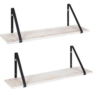 imageKate and Laurel Soloman Modern Wooden Shelves 18 inch Set of 2 White and Gold Contemporary Glam Wall Storage and Home DecorWhite