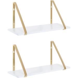 imageKate and Laurel Soloman Modern Wooden Shelves 18 inch Set of 2 White and Gold Contemporary Glam Wall Storage and Home DecorWhiteGold