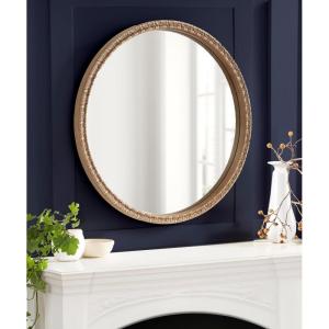 imageKate and Laurel Stallworth Decorative Textured Round Mirror 30 Inch Diameter Light Natural Coastal Ornate Circle Mirror with Carved Detail Design for Bathroom Mirror for Over SinkNatural