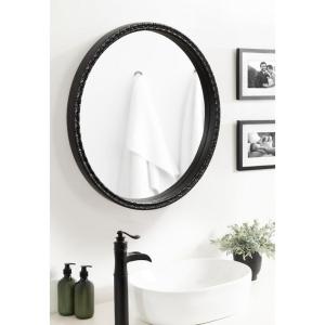 imageKate and Laurel Stallworth Decorative Textured Round Mirror 30 Inch Diameter Light Natural Coastal Ornate Circle Mirror with Carved Detail Design for Bathroom Mirror for Over SinkBlack