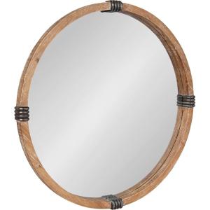imageKate and Laurel Stockport Framed Round Mirror 28 Inch Diameter Rustic Brown Round Rustic Mirror with Antique Black Frame OrnamentsNatural