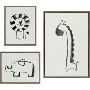 imageKate and Laurel Sylvie 390 Giraffe BW 409 Lion BW and 400 Elephant BW Framed Canvas Wall Art Set by Teju Reval of SnazzyHues 3 Piece Art Set Gray Fun Kids Animal ArtGray