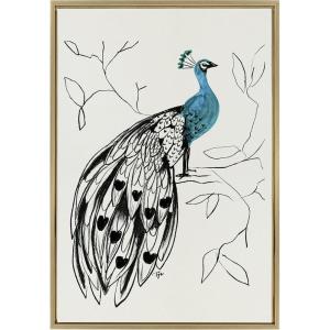 imageKate and Laurel Sylvie 658 Peacock Framed Linen Textured Canvas Wall Art by Teju Reval of SnazzyHues 23x33 Gold Decorative Modern Animal Art Print for WallGold