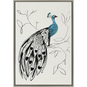 imageKate and Laurel Sylvie 658 Peacock Framed Linen Textured Canvas Wall Art by Teju Reval of SnazzyHues 23x33 Gold Decorative Modern Animal Art Print for WallGray