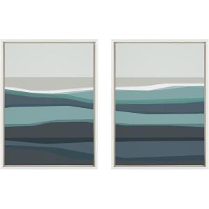 imageKate and Laurel Sylvie Abstract Teal Beach Horizon Framed Canvas Wall Art Set by The Creative Bunch Studio 2 Piece Set 18x24 White Modern Landscape Wall Dcor Art Set