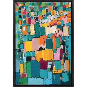 imageKate and Laurel Sylvie Afternoon Delight Framed Canvas Wall Art by Leah Nadeau 23x33 Gold Decorative Abstract Print for WallBlack