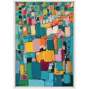 imageKate and Laurel Sylvie Afternoon Delight Framed Canvas Wall Art by Leah Nadeau 23x33 Gold Decorative Abstract Print for WallWhite