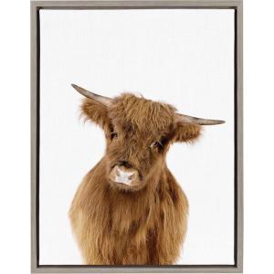 imageKate and Laurel Sylvie Animal Studio Highland Framed Canvas Wall Art by Amy Peterson Art Studio 18x24 Natural Whimsical Fun Animal Farmhouse Art for WallGrey