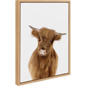 imageKate and Laurel Sylvie Animal Studio Highland Framed Canvas Wall Art by Amy Peterson Art Studio 18x24 Natural Whimsical Fun Animal Farmhouse Art for WallNatural