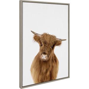 imageKate and Laurel Sylvie Animal Studio Highland Framed Canvas Wall Art by Amy Peterson Art Studio 18x24 Natural Whimsical Fun Animal Farmhouse Art for WallGray