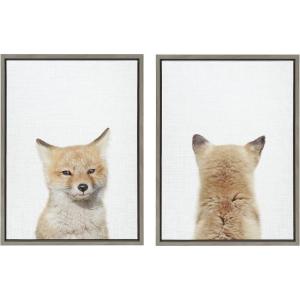 imageKate and Laurel Sylvie Baby Fox Front and Back Framed Canvas Wall Art Set by Amy Peterson Art Studio 2 Piece Set 18x24 Gray Decorative Adorable Animal Art Set Wall Dcor