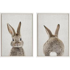 imageKate and Laurel Sylvie Beaded Bunny Portrait on Linen and Bunny Tail on Linen Vintage Framed Canvas Wall Art Set by Amy Peterson 2 Piece Set 18x24 White Cute Animal Art Set for WallWhite