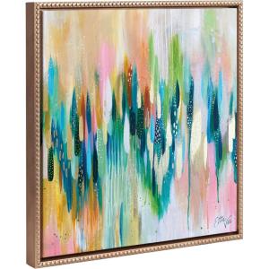 imageKate and Laurel Sylvie Beaded EV Brushstroke 155 Vintage Framed Canvas Wall Art by EttaVee 22x22 Gold Modern Abstract Colorful Fun Art for WallGold