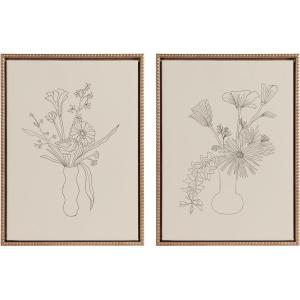 imageKate and Laurel Sylvie Beaded Floral Study 1 and Floral Study 2 Vintage Framed Canvas Wall Art Set by Kate Aurelia Holloway 2 Piece Set 18x24 Gold Botanical Bouquet Sketch Art for Wall