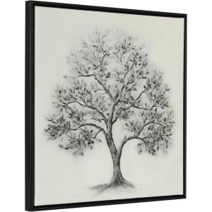 imageKate and Laurel Sylvie Beaded Traditional Tree Linen Textured Vintage Framed Canvas Wall Art by The Creative Bunch Studio 30x30 Beaded Black Grayscale Tree Illustration Art for Wall