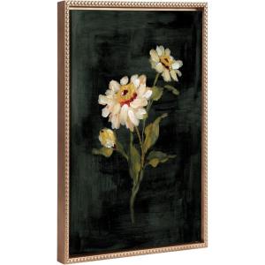 imageKate and Laurel Sylvie Beaded White Zinnia Vintage Framed Canvas Wall Art by Annie Quigley 18x24 Gold Soft Flower Painting Art for Wall