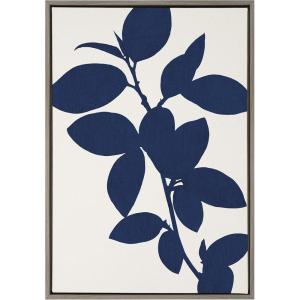 imageKate and Laurel Sylvie Classic Blue Botanical Framed on a Linen Textured Canvas Wall Art 23x33 Gray Chic Plant Art for Wall