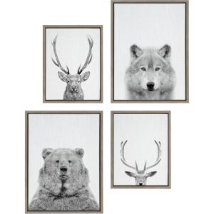 imageKate and Laurel Sylvie Deer Wolf Bear European and Cervus Elaphus The Red Deer Black and White Framed Canvas Wall Art Set by Simon Te of Tai Prints 4 Piece Set Gray Animal Portrait Art