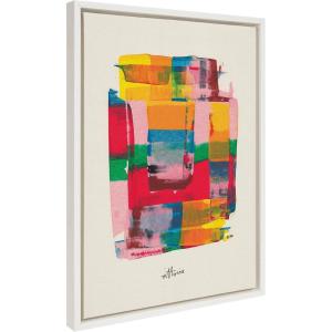 imageKate and Laurel Sylvie Embrace The Excess Framed Canvas Wall Art by Amber Vittoria 18x24 Natural Modern Abstract Colorful Geometric Art for Wall DecorWhite