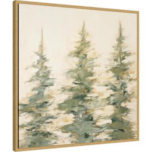 imageKate and Laurel Sylvie Evergreen Trees Abstract Framed Canvas Wall Art by The Creative Bunch Studio 30 x 30 Natural Rustic Farmhouse Landscapes Nature Art for Wall Decor Living Room BedroomBright Gold