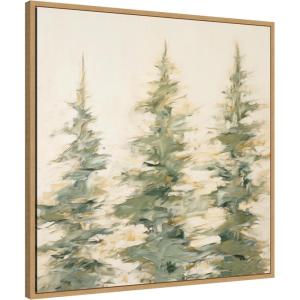 imageKate and Laurel Sylvie Evergreen Trees Abstract Framed Canvas Wall Art by The Creative Bunch Studio 30 x 30 Natural Rustic Farmhouse Landscapes Nature Art for Wall Decor Living Room BedroomNatural