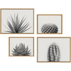 imageKate and Laurel Sylvie Haze Aloe Succulent Cactus Tall Cactus Short and Agave Succulent Framed Canvas Wall Art Set by The Creative Bunch Studio 4 Piece Set Natural Desert Succulent Art