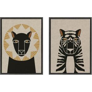 imageKate and Laurel Sylvie Lion Profile Neutral Linen and Tiger Profile Neutral Linen Framed Canvas Wall Art Set by Hannah Beisang 2 Piece 18x24 Dark Gray Modern Jungle Animal Portrait ArtGray