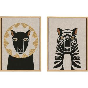 imageKate and Laurel Sylvie Lion Profile Neutral Linen and Tiger Profile Neutral Linen Framed Canvas Wall Art Set by Hannah Beisang 2 Piece 18x24 Dark Gray Modern Jungle Animal Portrait ArtNatural