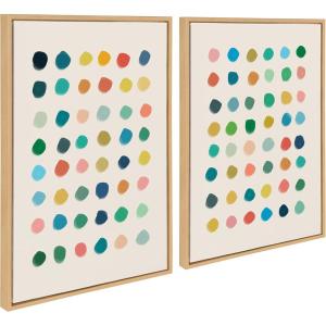 imageKate and Laurel Sylvie Meditation 1 and 2 Framed Canvas Wall Art Set by Kelly Knaga 2 Piece Set 28x38 Natural Modern Abstract Colorful Polka Dot Art Set for WallNatural