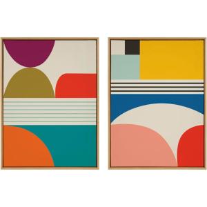 imageKate and Laurel Sylvie Mid Century Modern Patterns Framed Canvas Wall Art Set by Rachel Lee of My Dream Wall 2 Piece Set 28x38 Natural Colorful Abstract Art Print for Home Wall Dcor