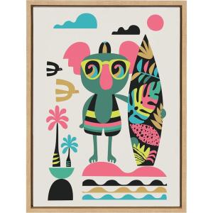 imageKate and Laurel Sylvie Mid Century Modern Surf Koala Framed Canvas Wall Art by Rachel Lee of My Dream Wall 18x24 Natural Cute Tropical Art for Wall