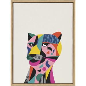 imageKate and Laurel Sylvie Mid Century Modern Tiger Framed Canvas Wall Art by Rachel Lee 18x24 Natural