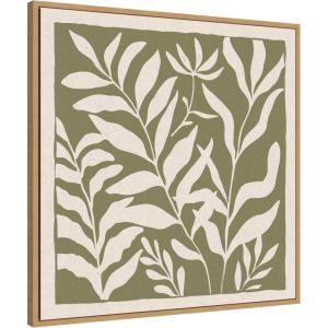 imageKate and Laurel Sylvie Modern Minimalist Botanical Green and Neutral Linen Framed Canvas Wall Art by The Creative Bunch Studio 30 x 30 Grey Modern Abstract Nature Art for Wall Decor Living RoomNatural