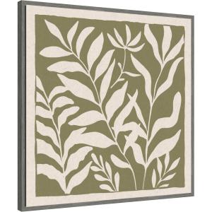 imageKate and Laurel Sylvie Modern Minimalist Botanical Green and Neutral Linen Framed Canvas Wall Art by The Creative Bunch Studio 30 x 30 Grey Modern Abstract Nature Art for Wall Decor Living RoomGray