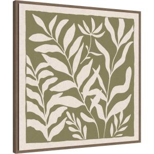 imageKate and Laurel Sylvie Modern Minimalist Botanical Green and Neutral Linen Framed Canvas Wall Art by The Creative Bunch Studio 30 x 30 Grey Modern Abstract Nature Art for Wall Decor Living RoomBrown