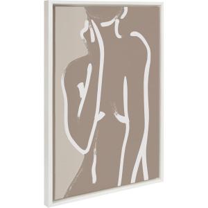 imageKate and Laurel Sylvie Simple Romantic Line Art Drawing Neutral Framed Canvas Wall Art by The Creative Bunch Studio 23x33 White Modern Abstract Body Line Drawing Wall Decor
