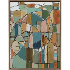 imageKate and Laurel Sylvie Stardust Chords Framed Canvas Wall Art by Leah Nadeau 28x38 Natural Decorative Abstract Mosaic Inspired Art PrintGold