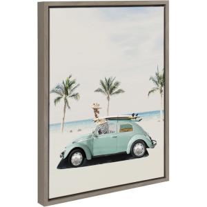 imageKate and Laurel Sylvie Summer Adventures Framed Canvas Wall Art by July Art Prints 18x24 Natural Zoo Animal Beach Car Wall DecorGray