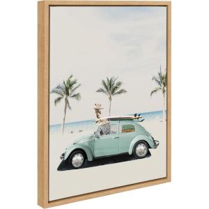 imageKate and Laurel Sylvie Summer Adventures Framed Canvas Wall Art by July Art Prints 18x24 Natural Zoo Animal Beach Car Wall DecorNatural