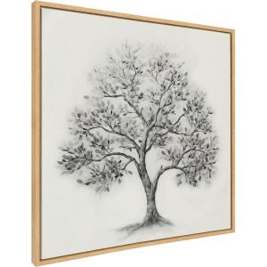 imageKate and Laurel Sylvie Traditional Tree Linen Textured Framed Canvas Wall Art by The Creative Bunch Studio 30x30 Natural Grayscale Tree Illustration Art for Wall