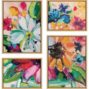 imageKate and Laurel Sylvie Wild Growth Framed Canvas Wall Art Set by Rachel Christopoulos 4 Piece Set Natural Colorful Flower Brushstrokes Art for Wall
